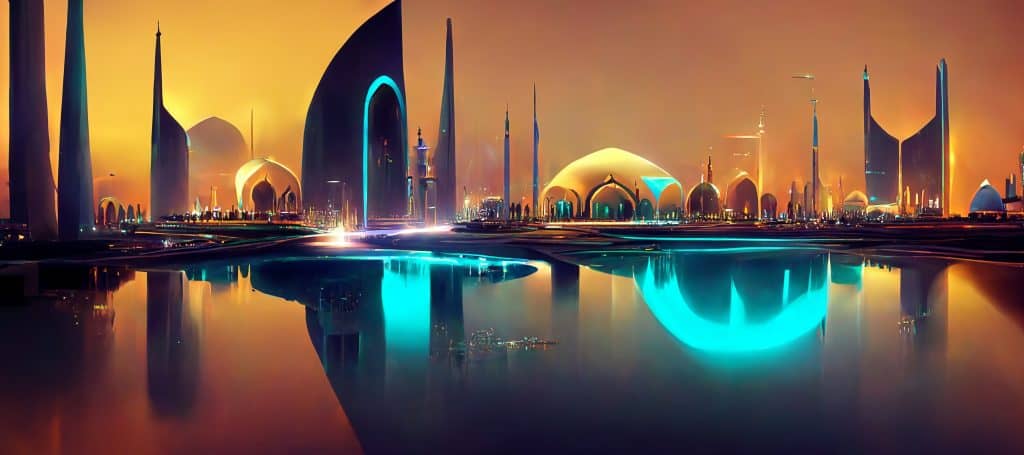 An artist's depiction of what Neom Saudi Arabia could look like
